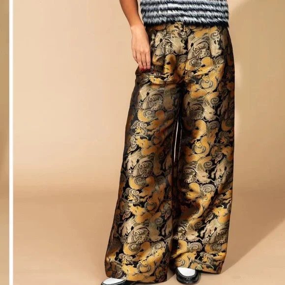 Dressed in Lala Dragon Brocade Wide Leg Pants Medium - Picture 2 of 10